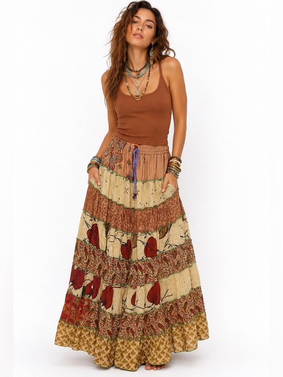 Dresses & Skirts - 22. Bohemian Patchwork Maxi Skirt With Pockets
